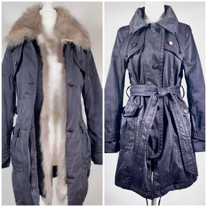 VISIT in NY Womans Jacket Charcoal Utility Jacket with Genuine Fur Trim